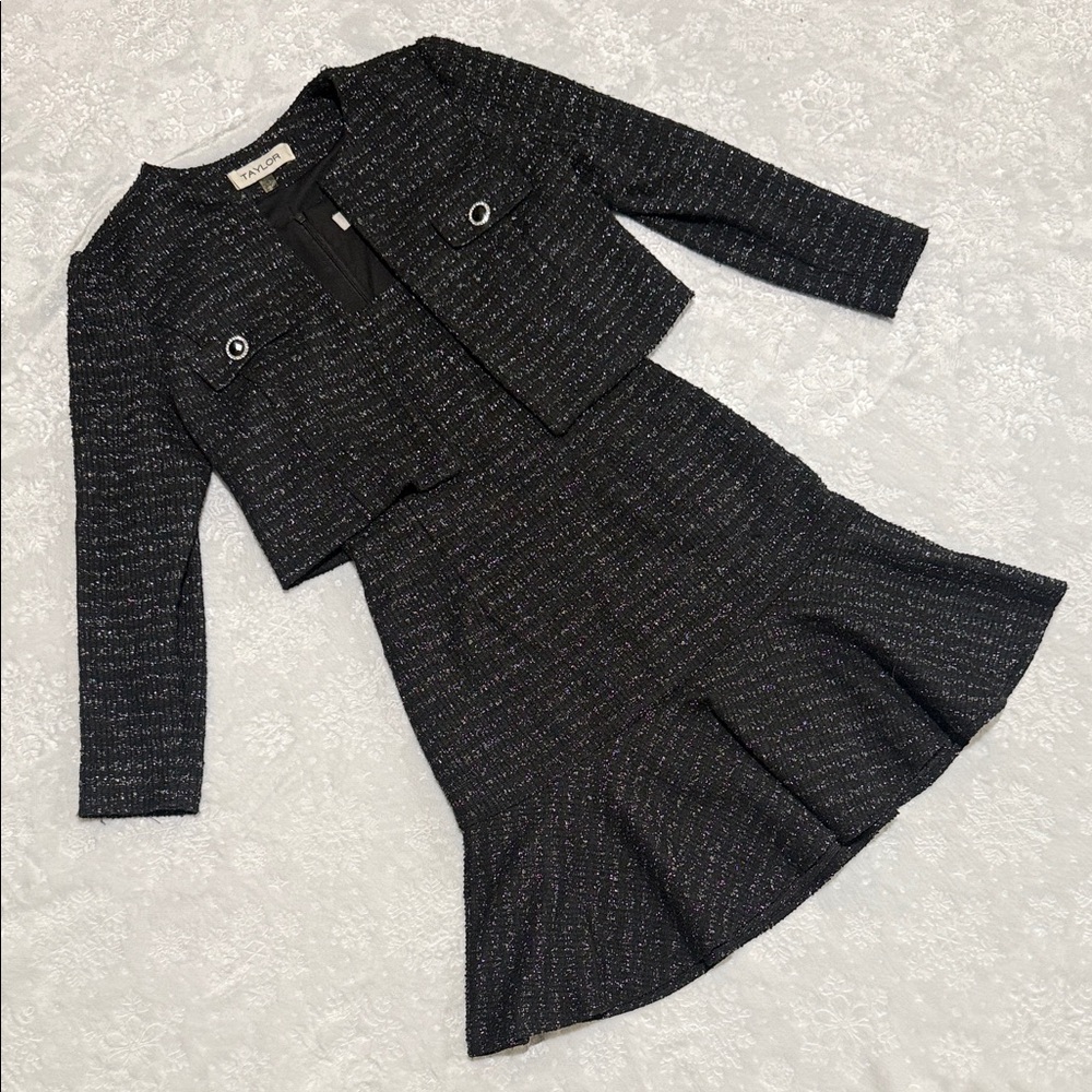 Taylor Black Textured Dress with Jacket